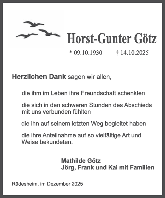 Traueranzeige von Horst-Gunter Götz von WochenSpiegel