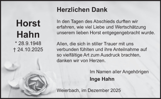 Traueranzeige von Horst Hahn von WochenSpiegel