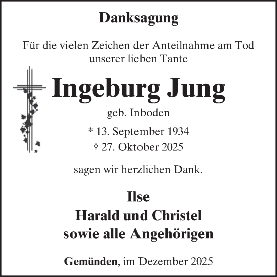 Traueranzeige von Ingeburg Jung von WochenSpiegel