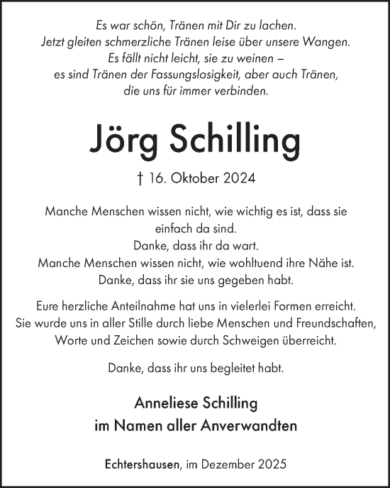 Traueranzeige von Jörg Schilling von WochenSpiegel