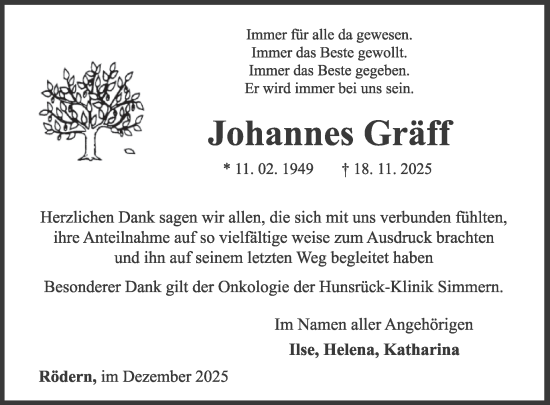 Traueranzeige von Johannes Gräff von WochenSpiegel