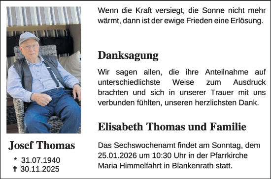 Traueranzeige von Josef Thomas von WochenSpiegel