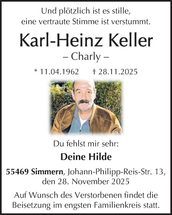 Traueranzeige von Karl-Heinz Keller von WochenSpiegel