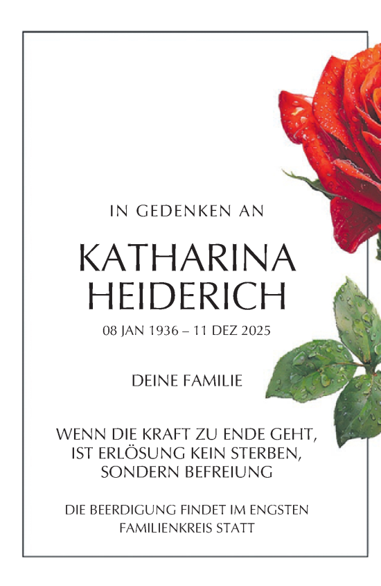 Traueranzeige von Katharina Heiderich von WochenSpiegel