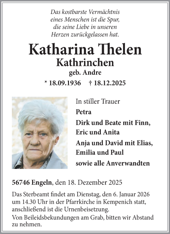 Traueranzeige von Katharina Thelen von WochenSpiegel