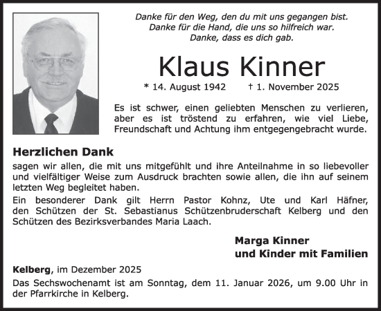 Traueranzeige von Klaus Kinner von WochenSpiegel