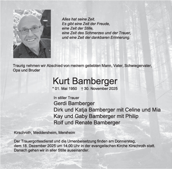 Traueranzeige von Kurt Bamberger von WochenSpiegel