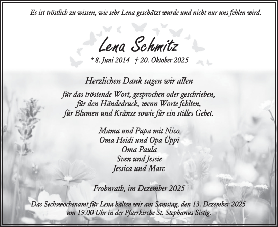 Traueranzeige von Lena Schmitz von WochenSpiegel