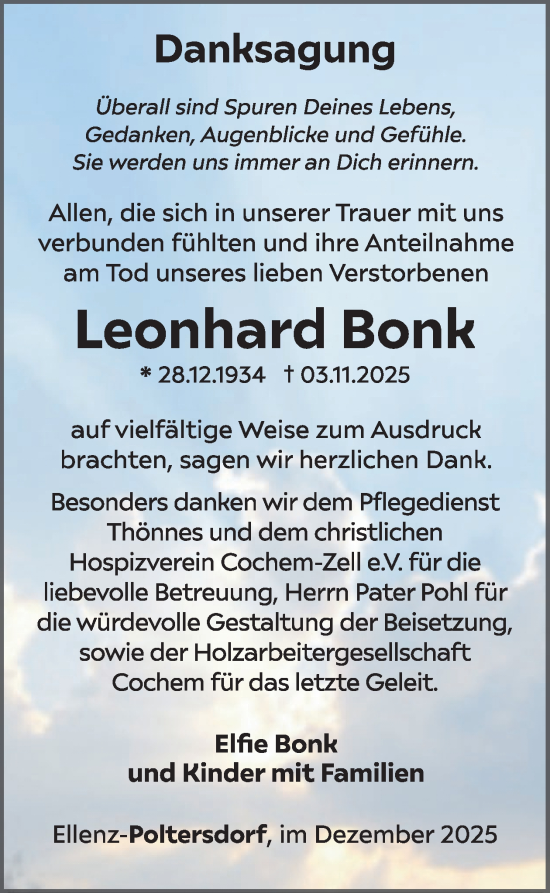 Traueranzeige von Leonhard Bonk von WochenSpiegel