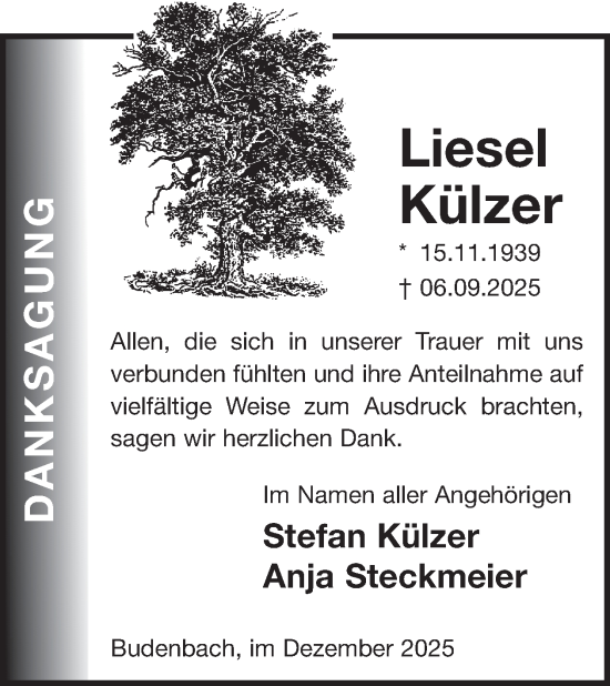 Traueranzeige von Liesel Külzer von WochenSpiegel