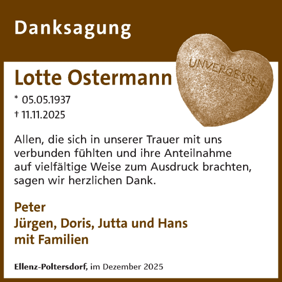 Traueranzeige von Lotte Ostermann von WochenSpiegel