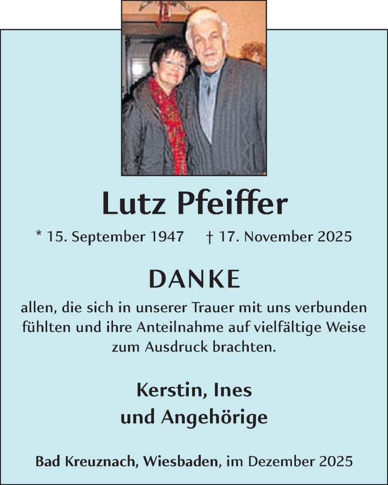  Traueranzeige für Lutz Pfeiffer vom 13.12.2025 aus WochenSpiegel