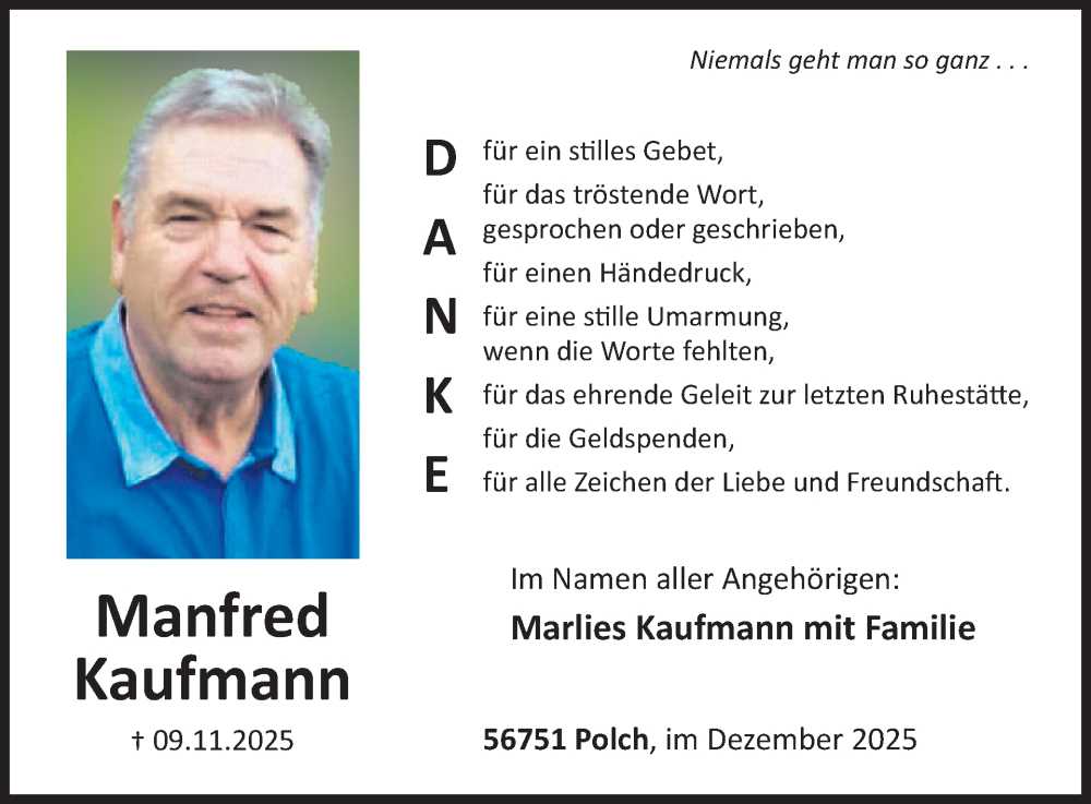  Traueranzeige für Manfred Kaufmann vom 24.12.2025 aus WochenSpiegel