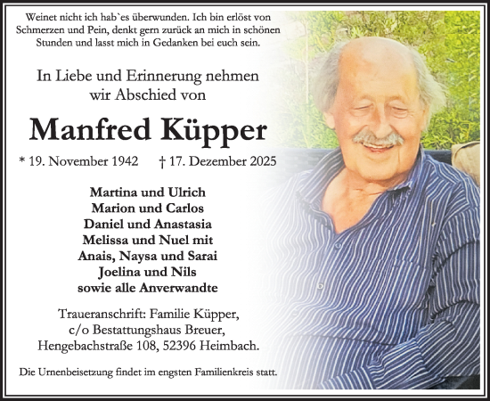 Traueranzeige von Manfred Küpper von WochenSpiegel
