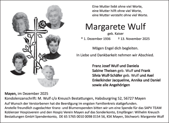 Traueranzeige von Margarete Wulf von WochenSpiegel