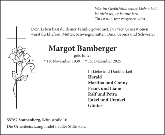 Traueranzeige von Margot Bamberger von WochenSpiegel