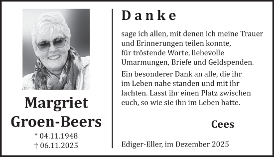 Traueranzeige von Margriet Groen-Beers von WochenSpiegel
