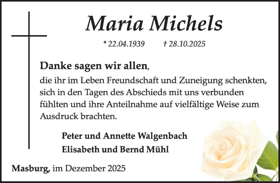 Traueranzeige von Maria Michels von WochenSpiegel