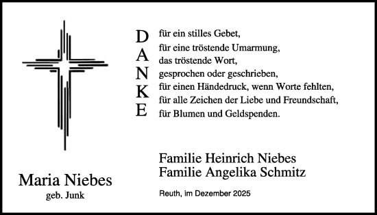 Traueranzeige von Maria Niebes von WochenSpiegel