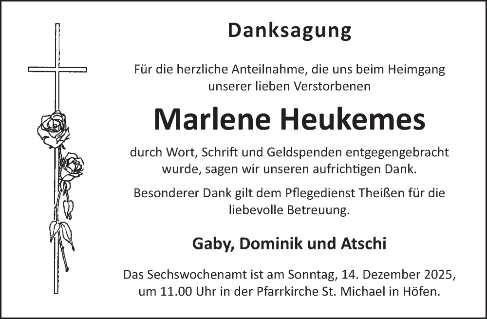  Traueranzeige für Marlene Heukemes vom 10.12.2025 aus WochenSpiegel