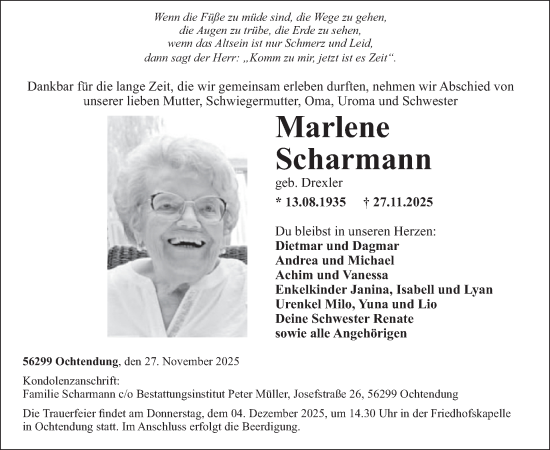 Traueranzeige von Marlene Scharmann von WochenSpiegel