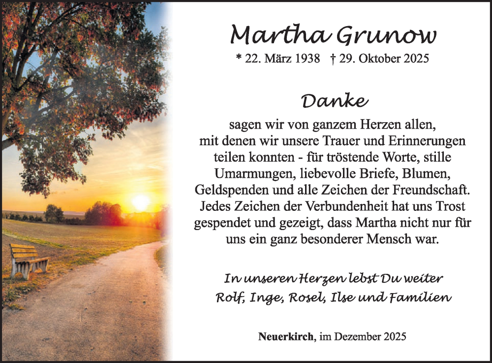  Traueranzeige für Martha Grunow vom 13.12.2025 aus WochenSpiegel