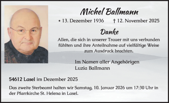Traueranzeige von Michel Ballmann von WochenSpiegel