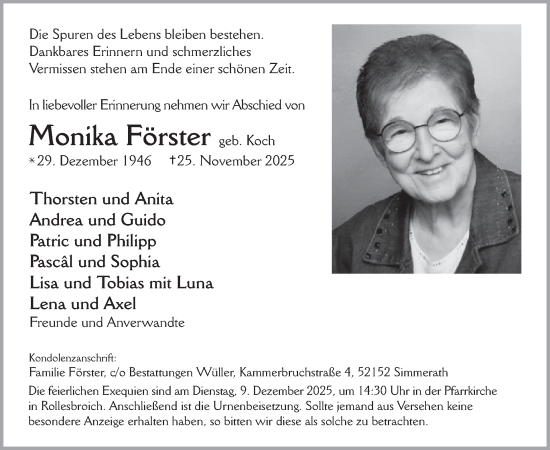 Traueranzeige von Monika Förster von WochenSpiegel