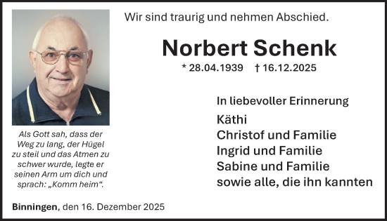 Traueranzeige von Norbert Schenk von WochenSpiegel