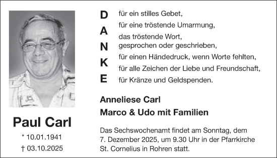 Traueranzeige von Paul Carl von WochenSpiegel