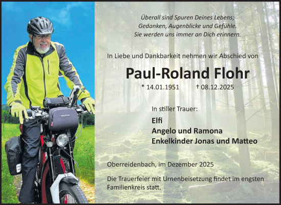 Traueranzeige von Paul-Roland Flohr von WochenSpiegel
