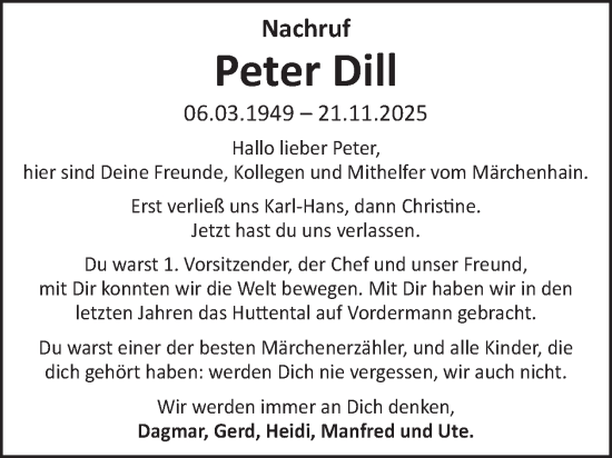 Traueranzeige von Peter Dill von WochenSpiegel