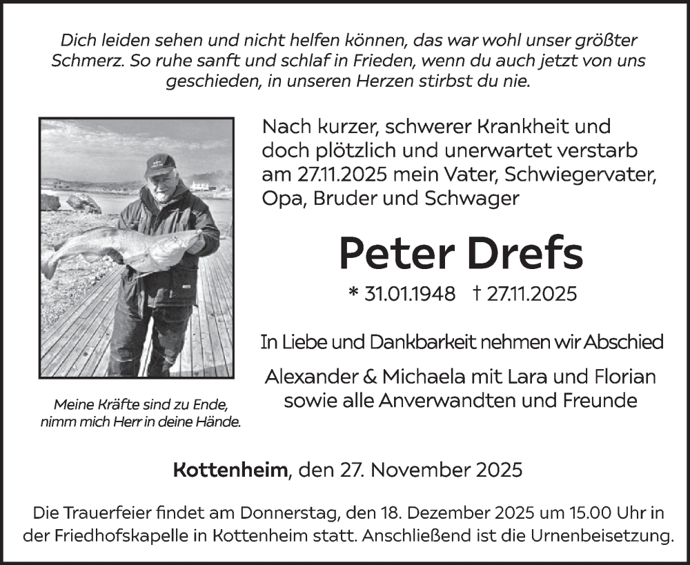  Traueranzeige für Peter Drefs vom 17.12.2025 aus WochenSpiegel