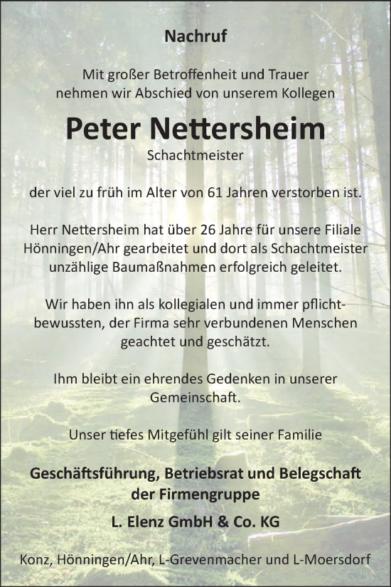 Traueranzeige von Peter Nettersheim von WochenSpiegel