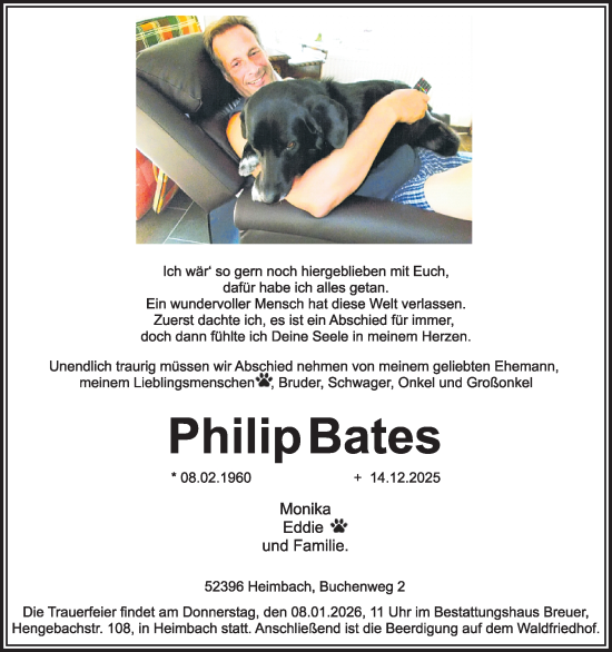 Traueranzeige von Philip Bates von WochenSpiegel