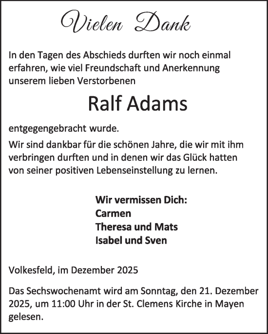 Traueranzeige von Ralf Adams von WochenSpiegel