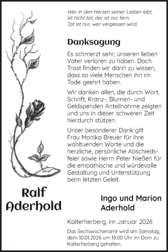 Traueranzeige von Ralf Aderhold von WochenSpiegel