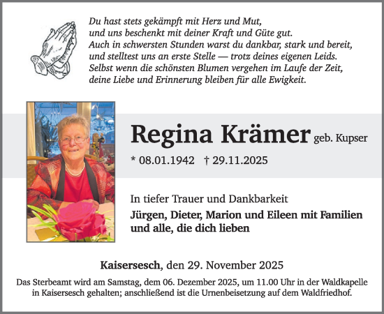 Traueranzeige von Regina Krämer von WochenSpiegel