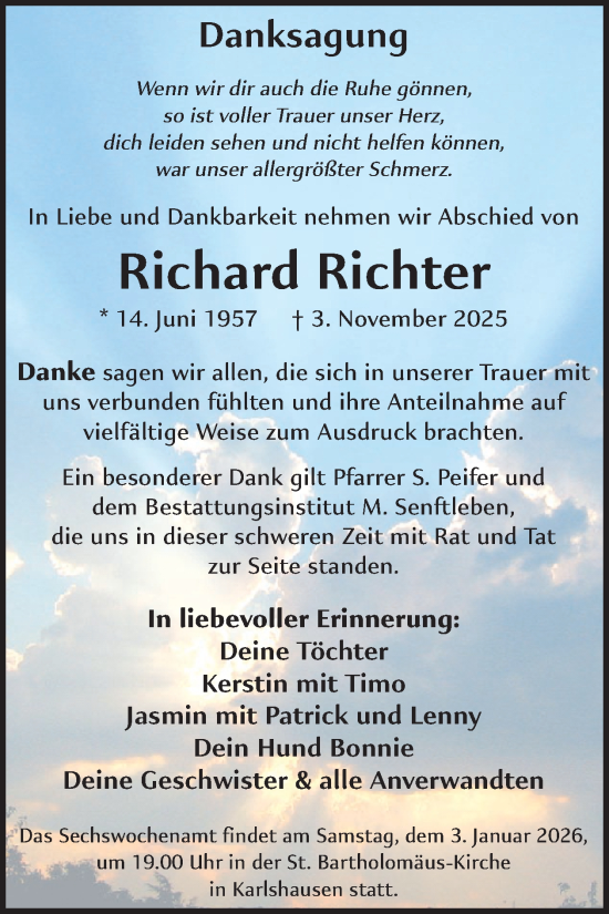 Traueranzeige von Richard Richter von WochenSpiegel