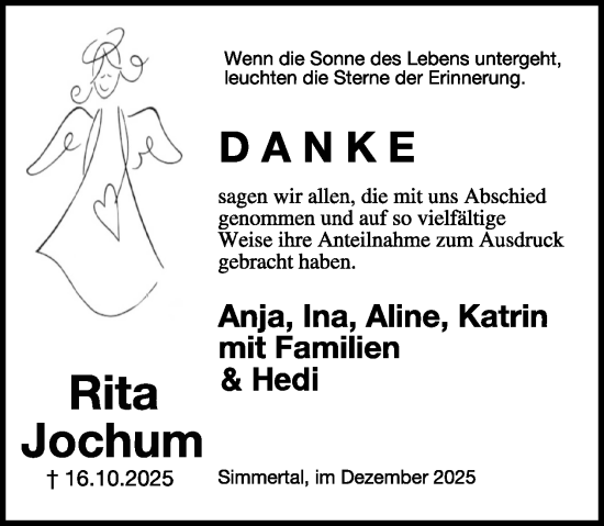Traueranzeige von Rita Jochum von WochenSpiegel