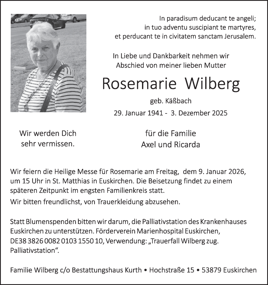  Traueranzeige für Rosemarie Wilberg vom 31.12.2025 aus WochenSpiegel