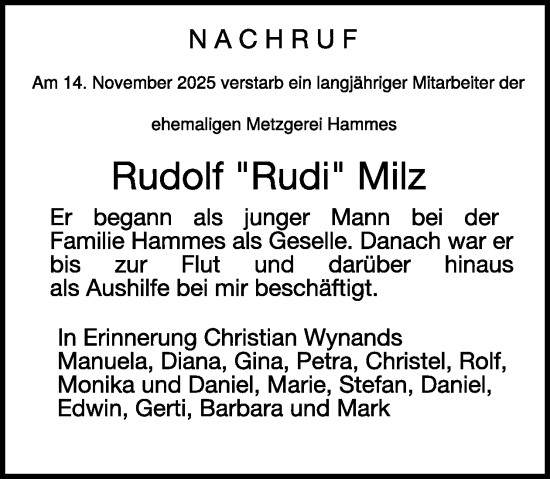 Traueranzeige von Rudolf Milz von WochenSpiegel