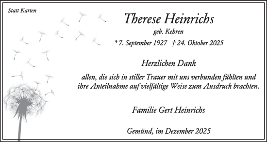 Traueranzeige von Therese Heinrichs von WochenSpiegel