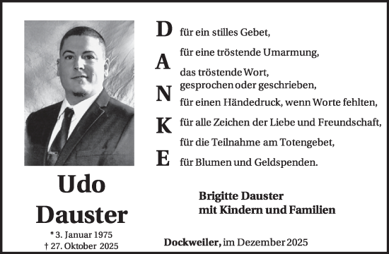 Traueranzeige von Udo Dauster von WochenSpiegel