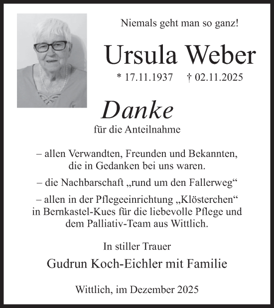 Traueranzeige von Ursula Weber von WochenSpiegel