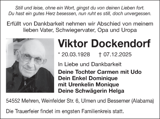 Traueranzeige von Viktor Dockendorf von WochenSpiegel