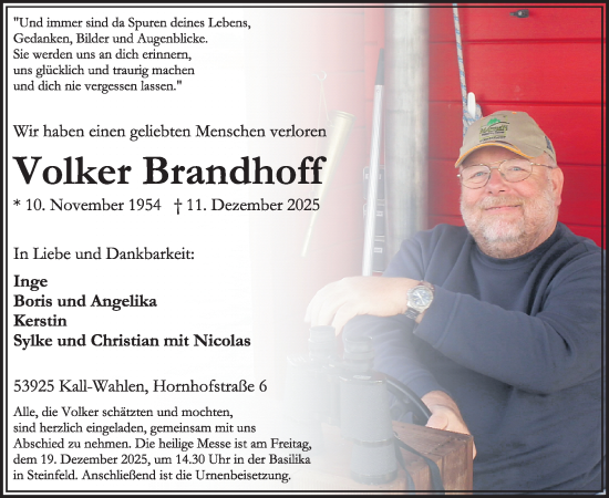 Traueranzeige von Volker Brandhoff von WochenSpiegel