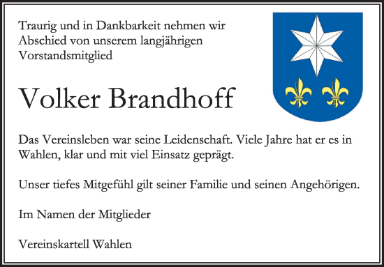 Traueranzeige von Volker Brandhoff von WochenSpiegel