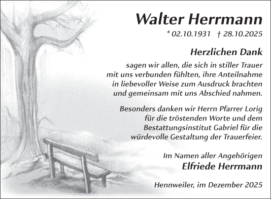 Traueranzeige von Walter Herrmann von WochenSpiegel