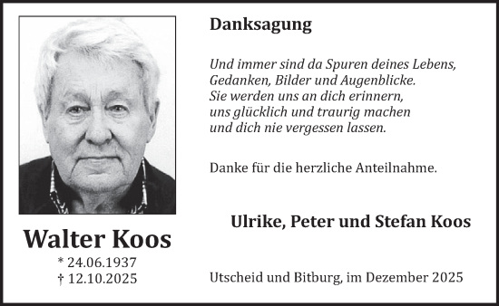 Traueranzeige von Walter Koos von WochenSpiegel